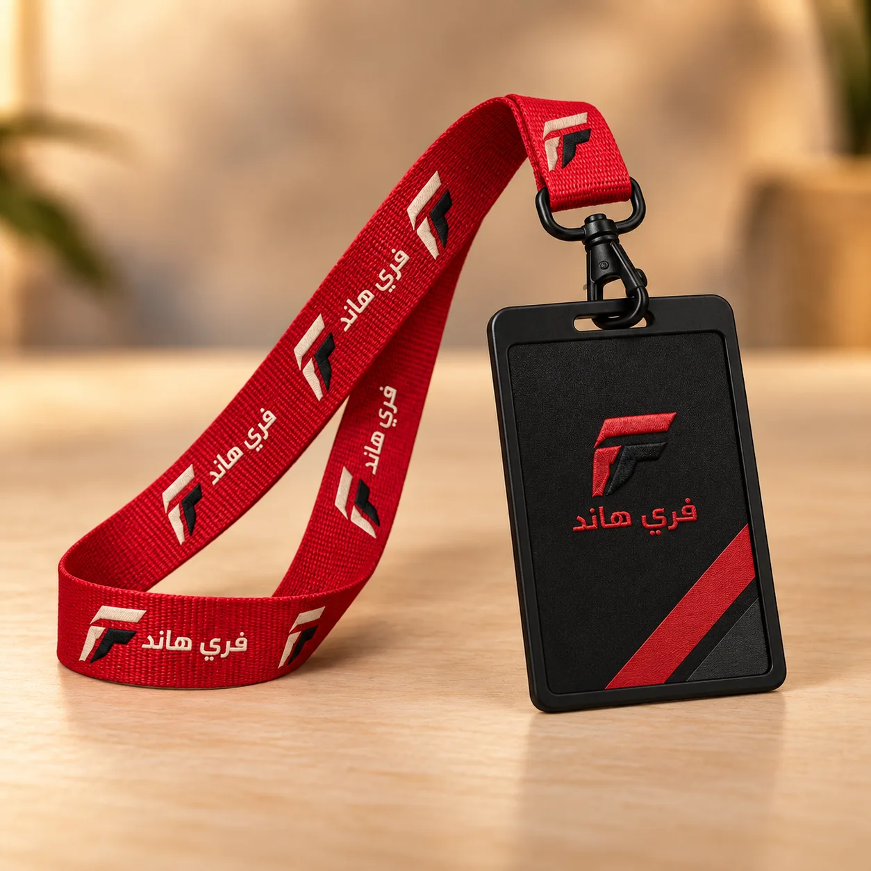 حامل بطاقة وحبل مطبوع فري هاند